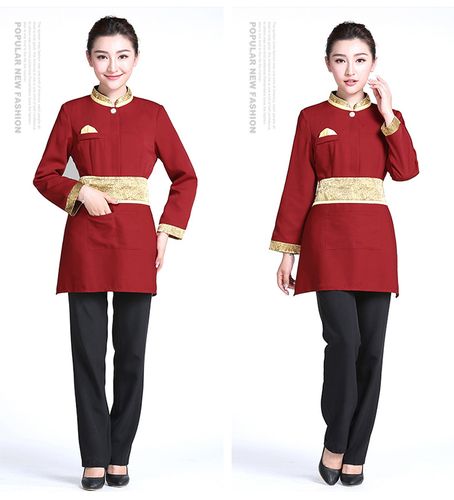 酒店餐饮服务员工作服秋冬装女加厚高档餐厅火锅店工作服长袖套装